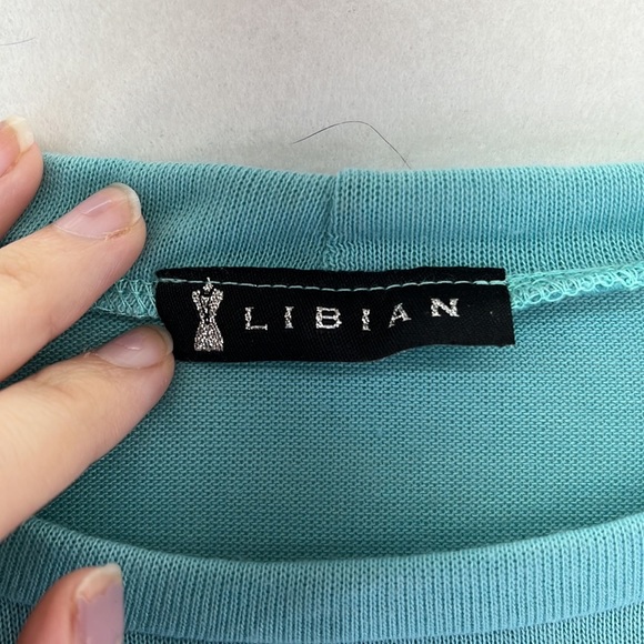 Libian Long Sleeve Shirt Sweater Blouse Love Rhinestone Blue Womens Size 1X - Picture 4 of 8